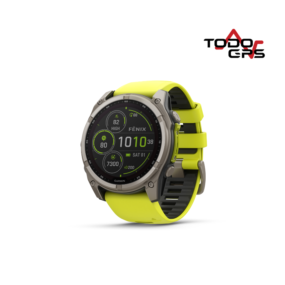 Fenix 8 – 51 mm, reloj plata, correa color amarillo, Solar, Záfiro