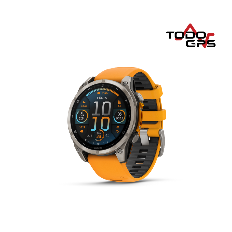 Fenix 8 – 47 mm, reloj con Bísel plata y correa Naranja